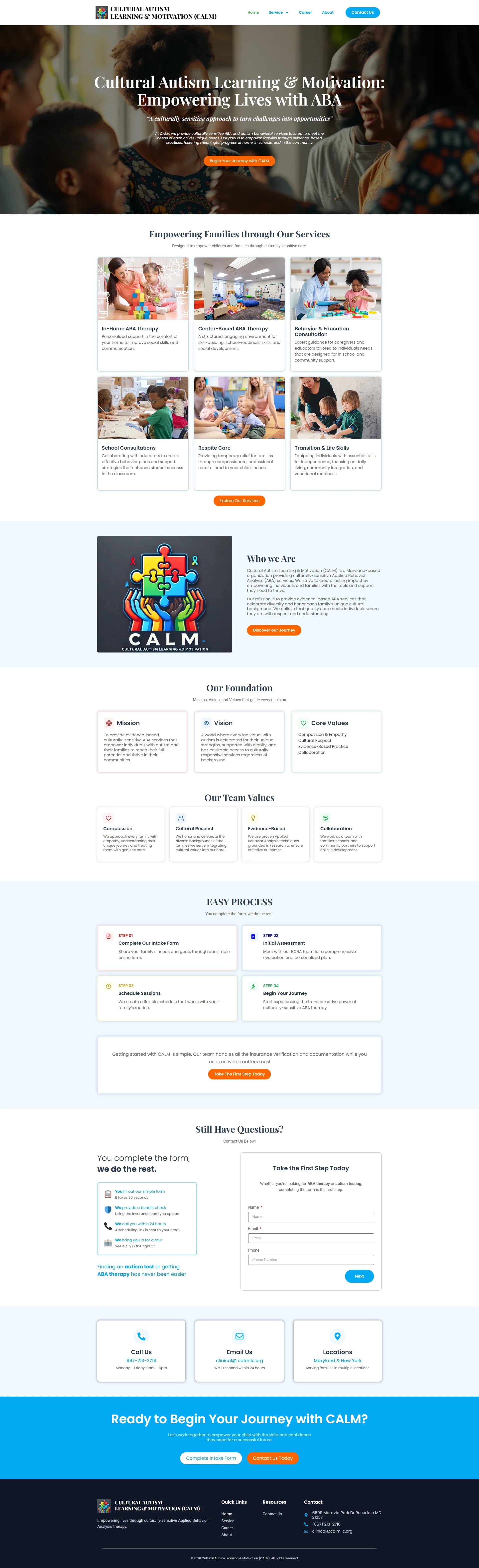 CALM ABA Therapy — Healthcare Website Redesign Screenshot