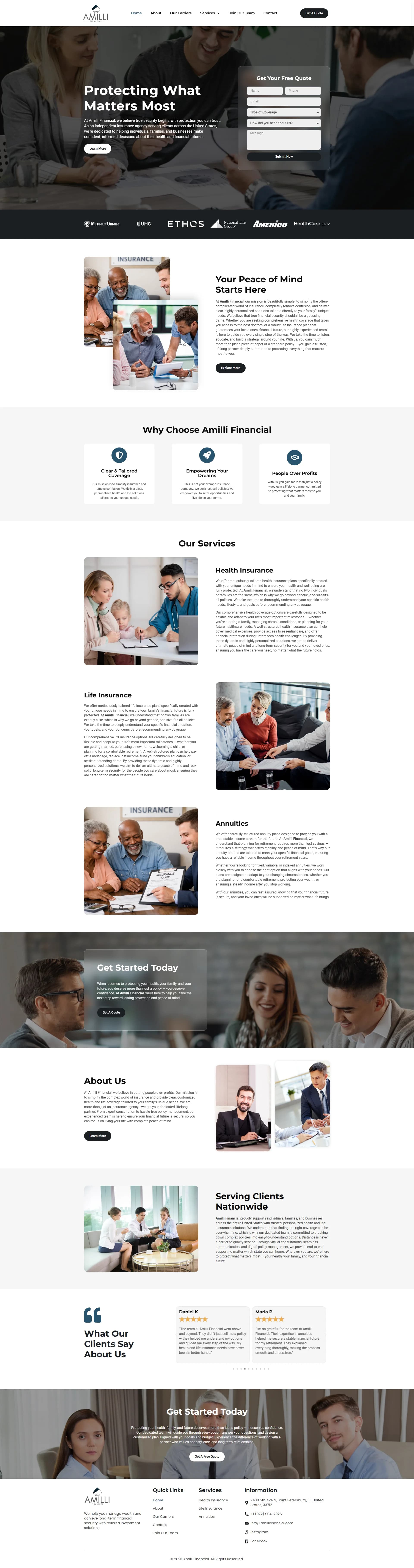 Amilli Financial — Insurance Agency Website Screenshot
