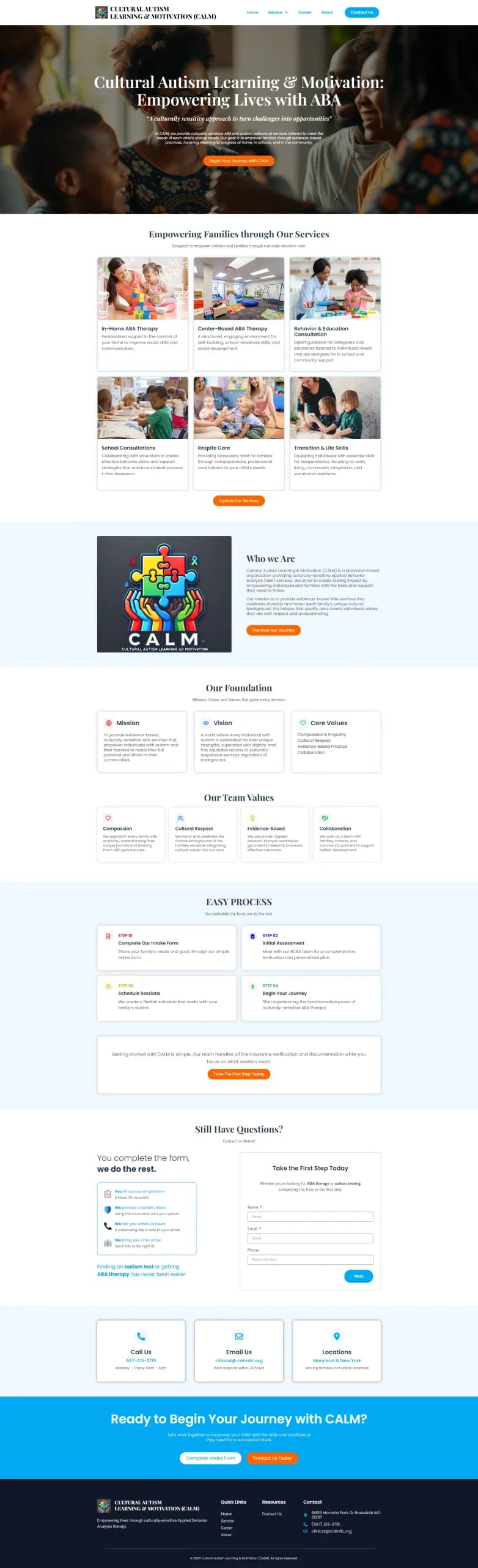 CALM ABA Therapy — Healthcare Website Redesign Screenshot