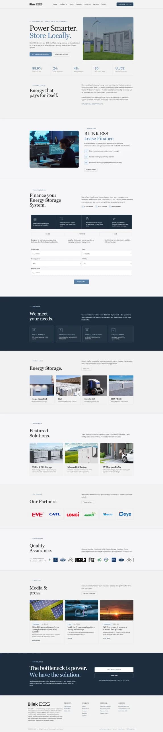 Blink ESS Energy Storage Company Website Screenshot
