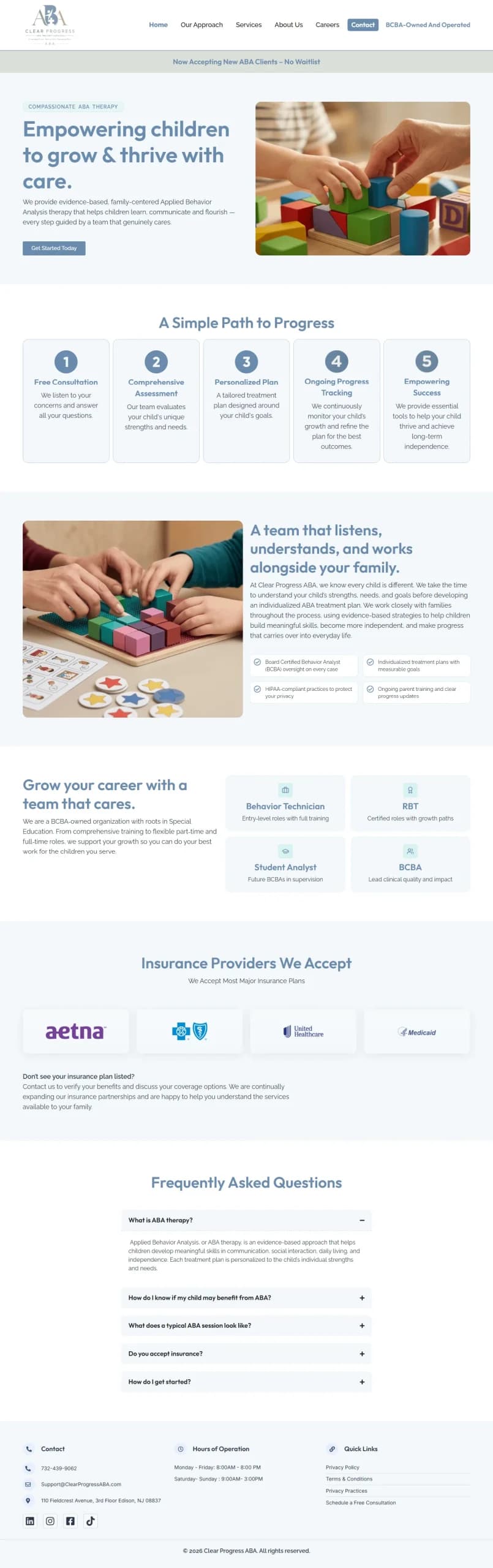 Clear Progress ABA Service Website Screenshot