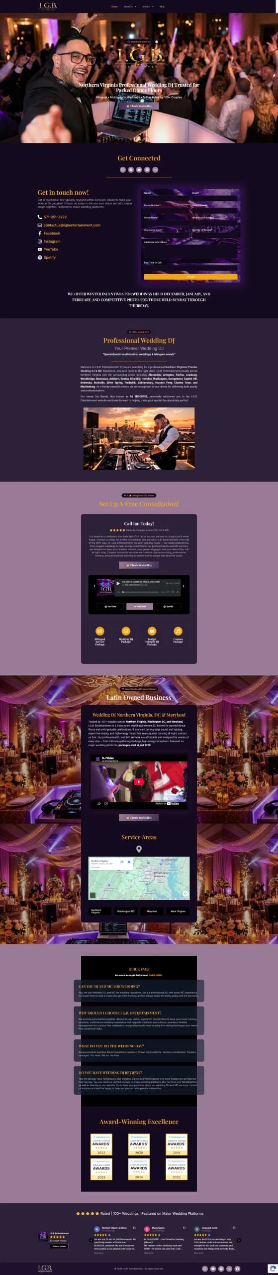 I.G.B. Entertainment — Wedding DJ Website Screenshot